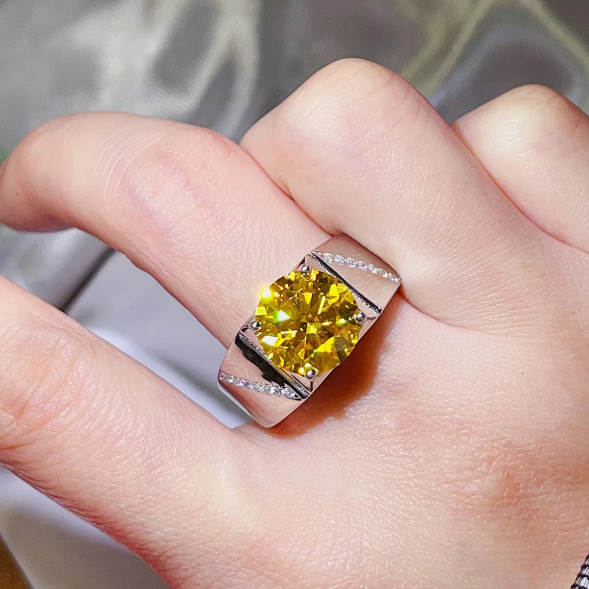 5 Carat Moissanite 925 Sterling Silver Ring Yellow