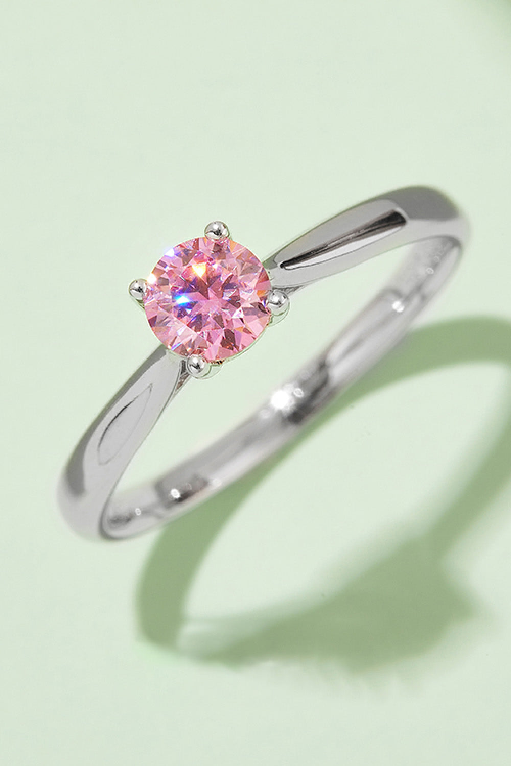 Moissanite Contrast 925 Sterling Silver Solitaire Ring Hot Pink