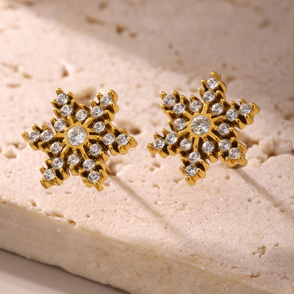 Stainless Steel Snowflake Stud Earrings White One Size
