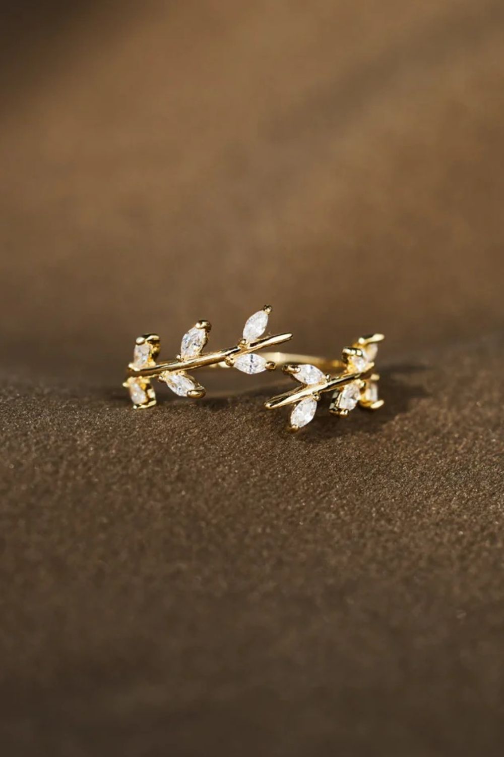 925 Sterling Silver Leaf Open Ring Gold 7