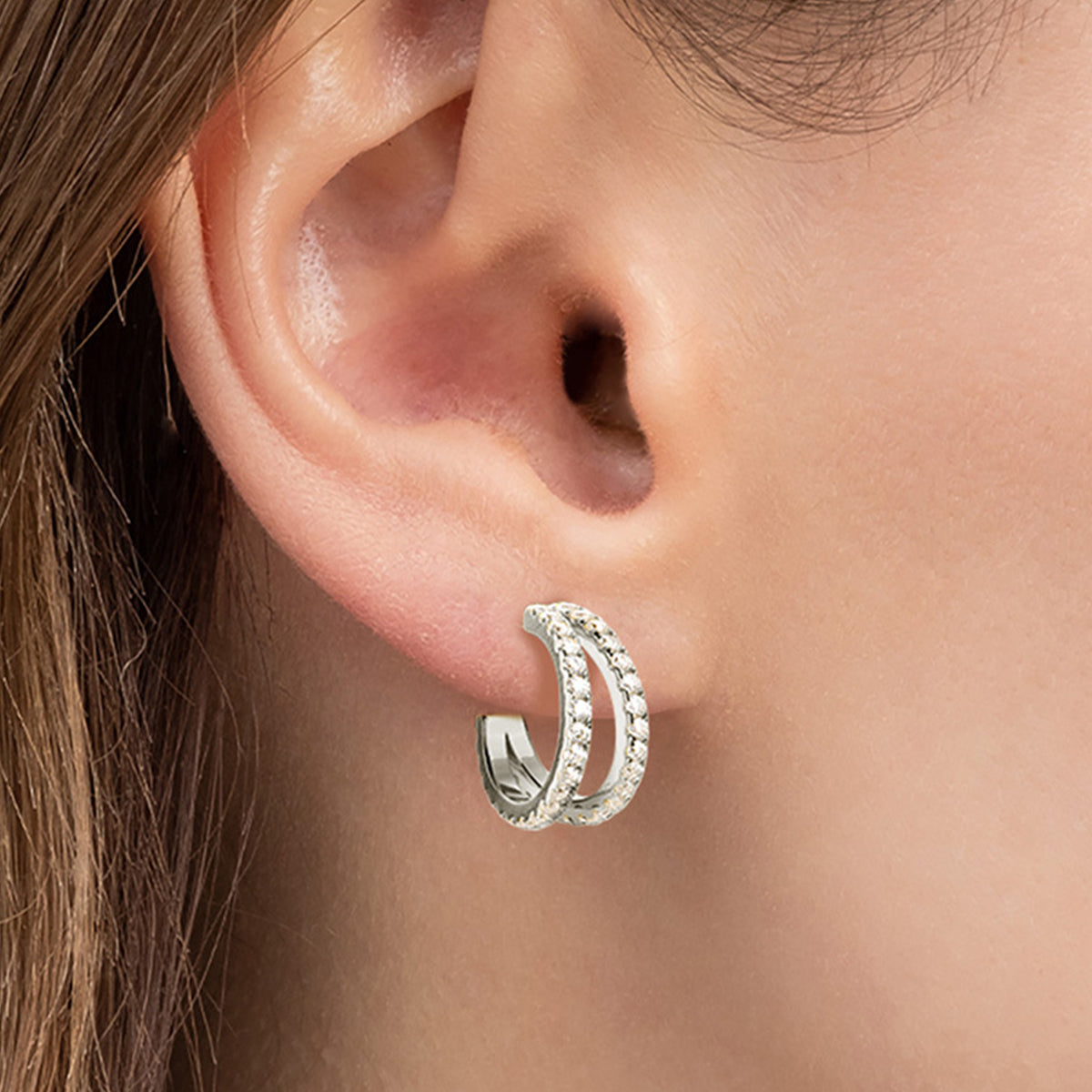 Moissanite 925 Sterling Silver C-Hoop Earrings Silver One Size