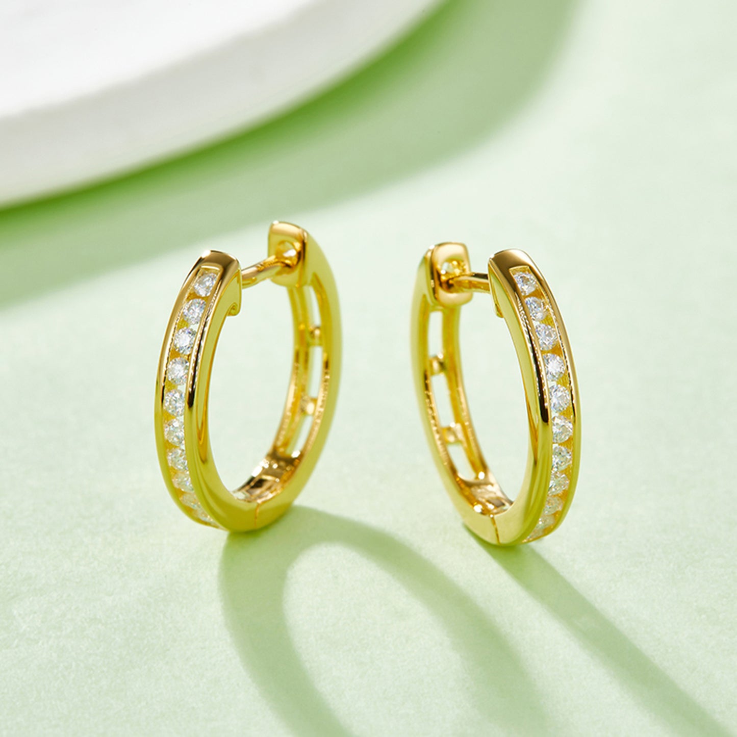 Moissanite 925 Sterling Silver Huggie Earrings Gold One Size