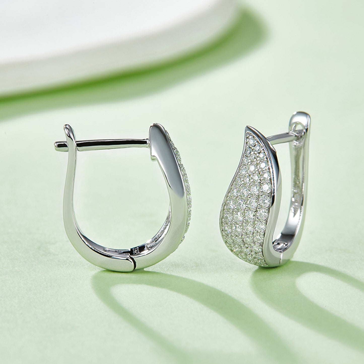 Moissanite 925 Sterling Silver Leaf Huggie Earrings Silver One Size
