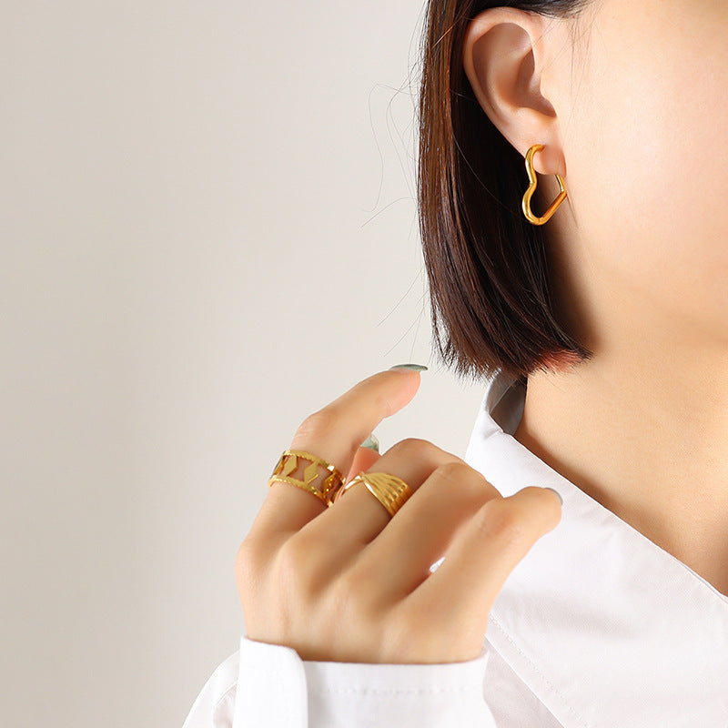 Titanium Steel Geometric Huggie Earrings Gold Heart One Size