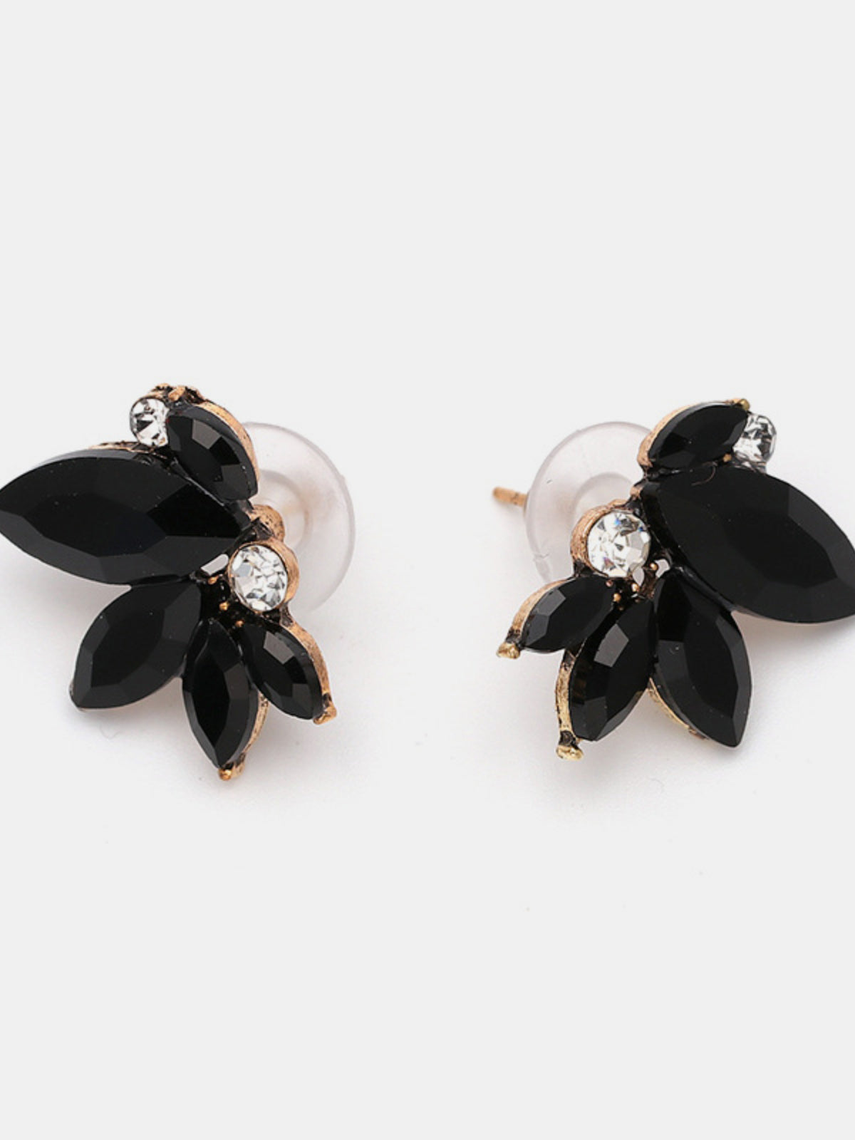 Alloy Rhinestone Flower Stud Earrings Black One Size