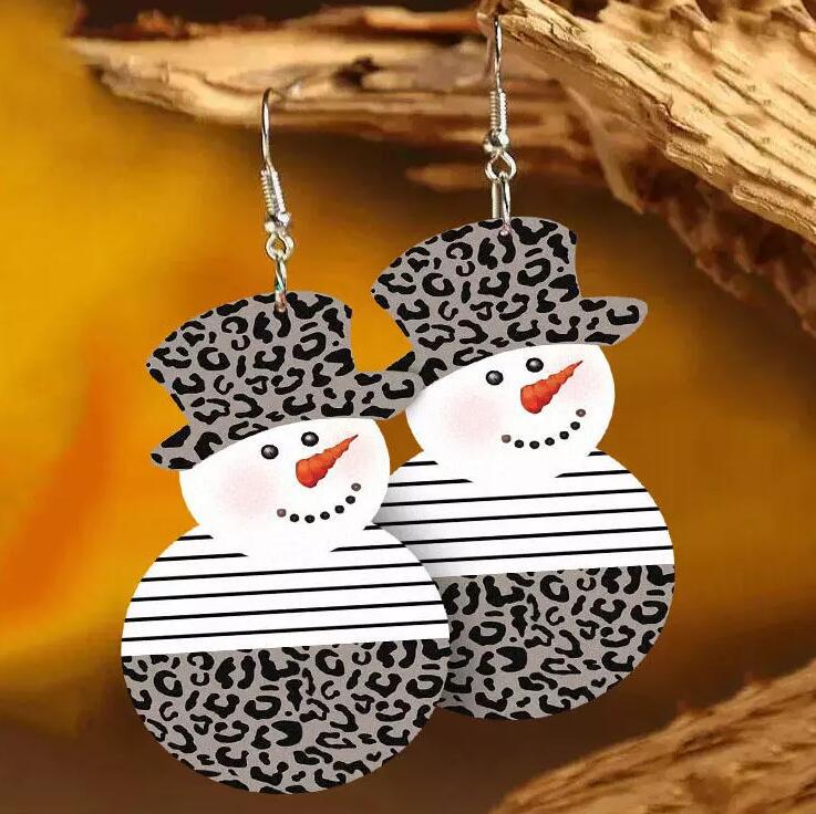 Snowman PU Leather Dangle Earrings Leopard One Size