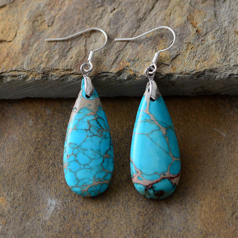 Natural Stone Copper Teardrop Earrings Sky Blue One Size