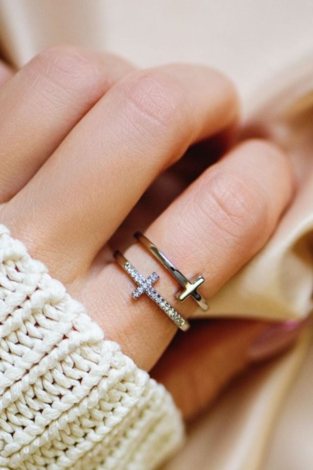 925 Sterling Silver Inland Zircon Cross Ring Silver 7