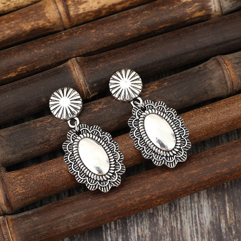 Alloy Flower Dangle Earrings Silver One Size