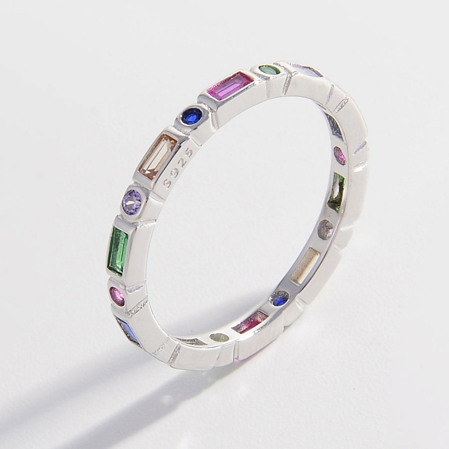 925 Sterling Silver Inlaid Zircon Ring Silver