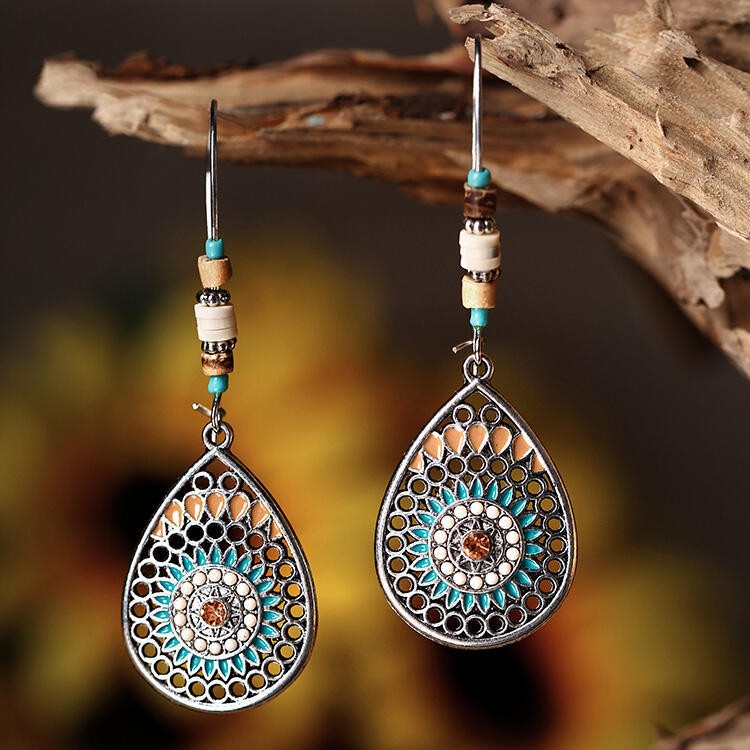 Alloy Oil Drip Beaded Teardrop Earrings Copper One Size
