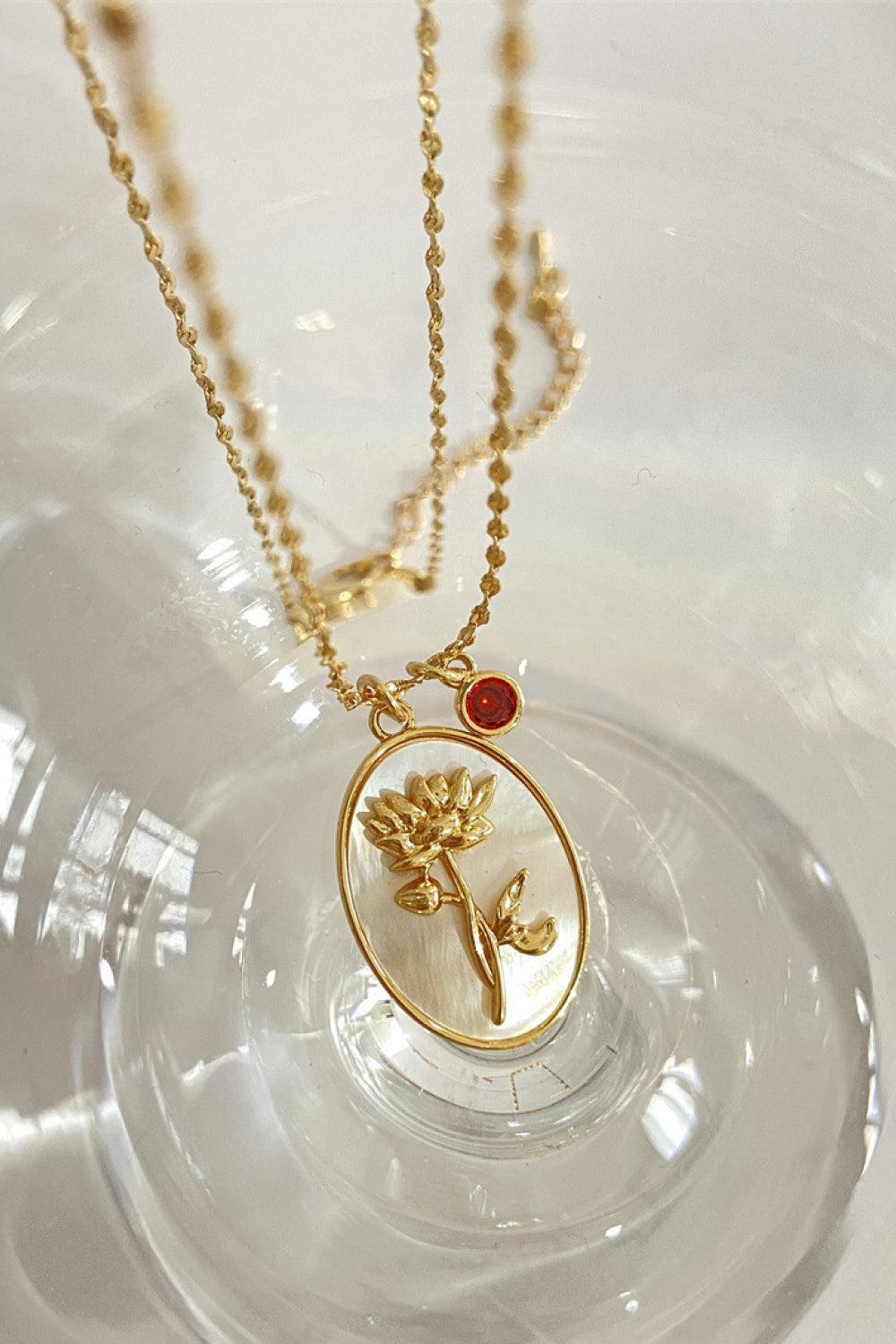 Flower Shell Pendant Copper Necklace January-Carnation One Size
