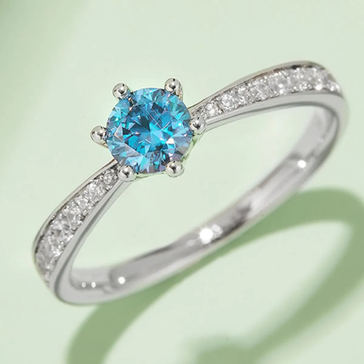 Moissanite 925 Sterling Silver Ring Light Blue