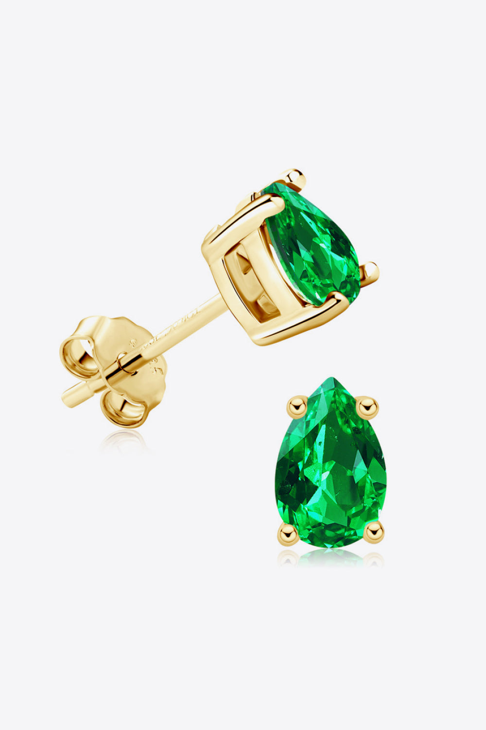 Lab-Grown Emerald Stud Earrings Gold One Size