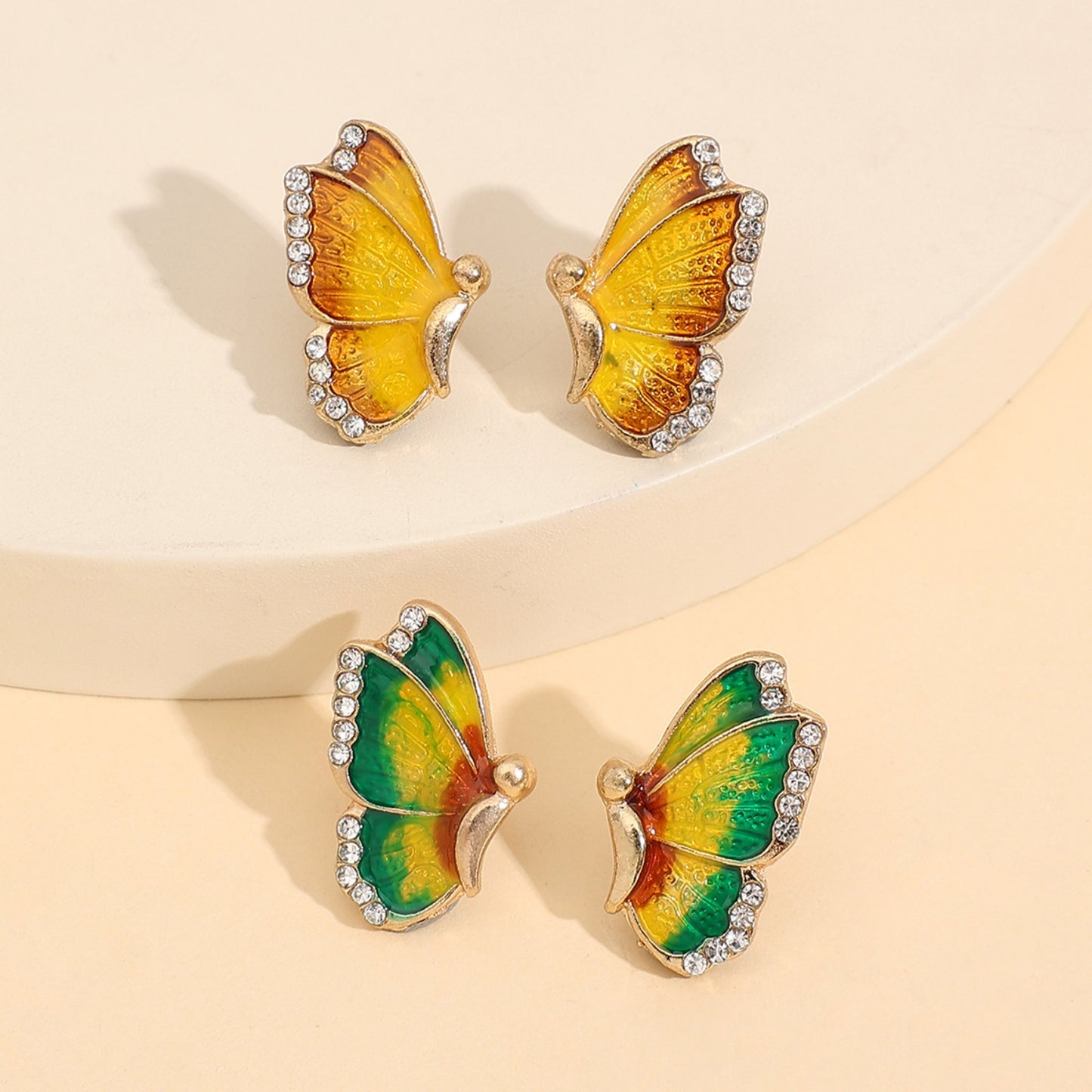 2 Piece Rhinestone Alloy Butterfly Stud Earrings Multicolor One Size