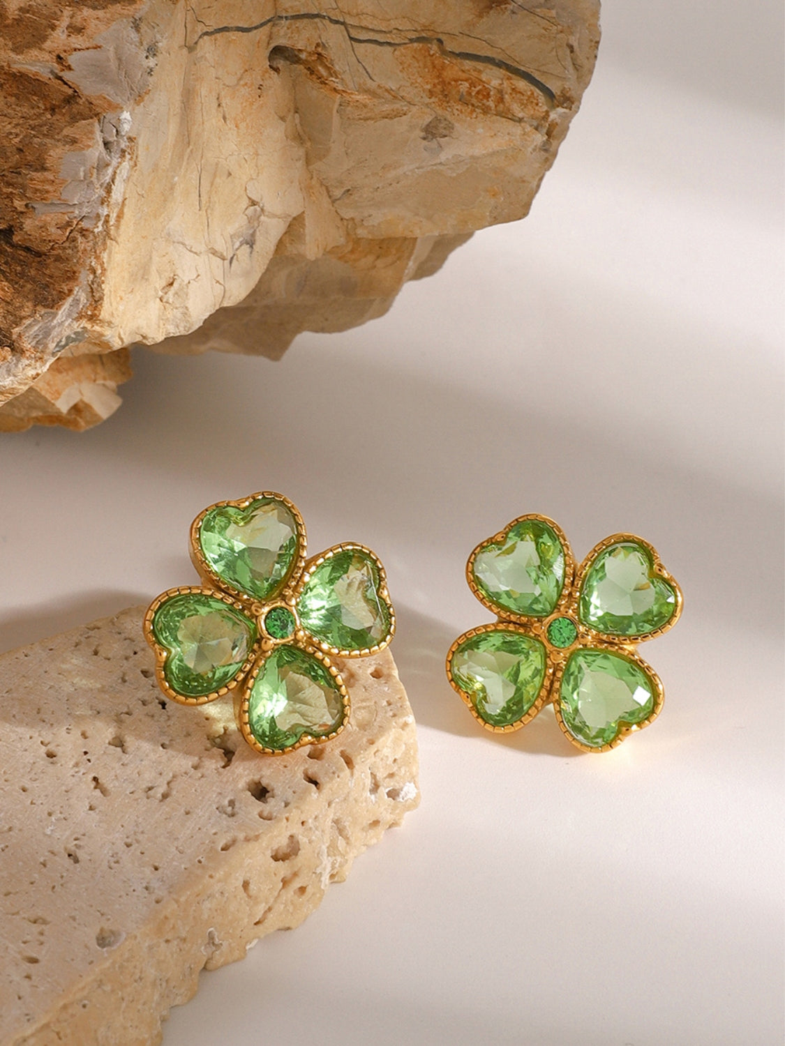 Stainless Steel Zircon Lucky Clover Earrings Green One Size