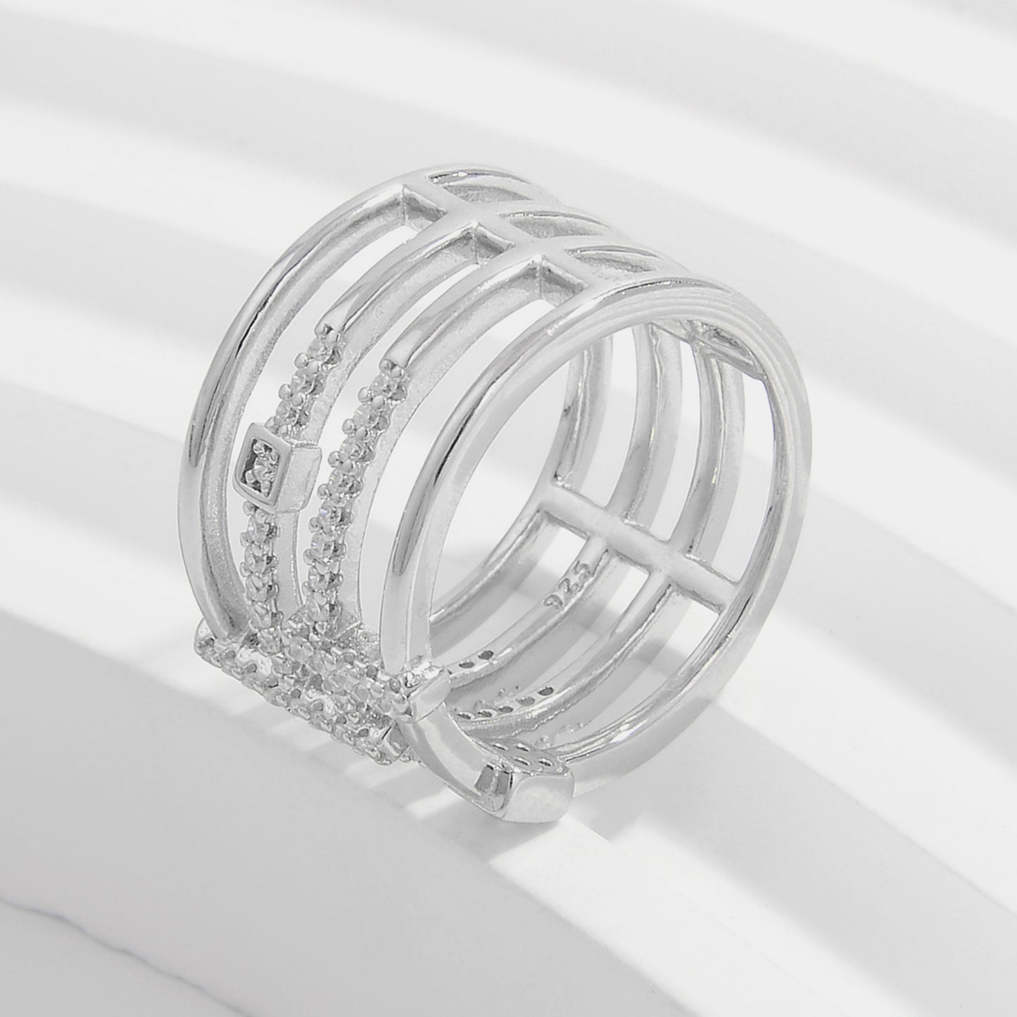 925 Sterling Silver Inlaid Zircon Ring Silver