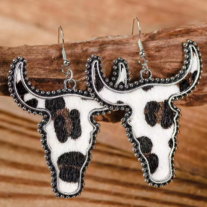 Alloy Animal Print Cow Head Earrings Cow Print One Size