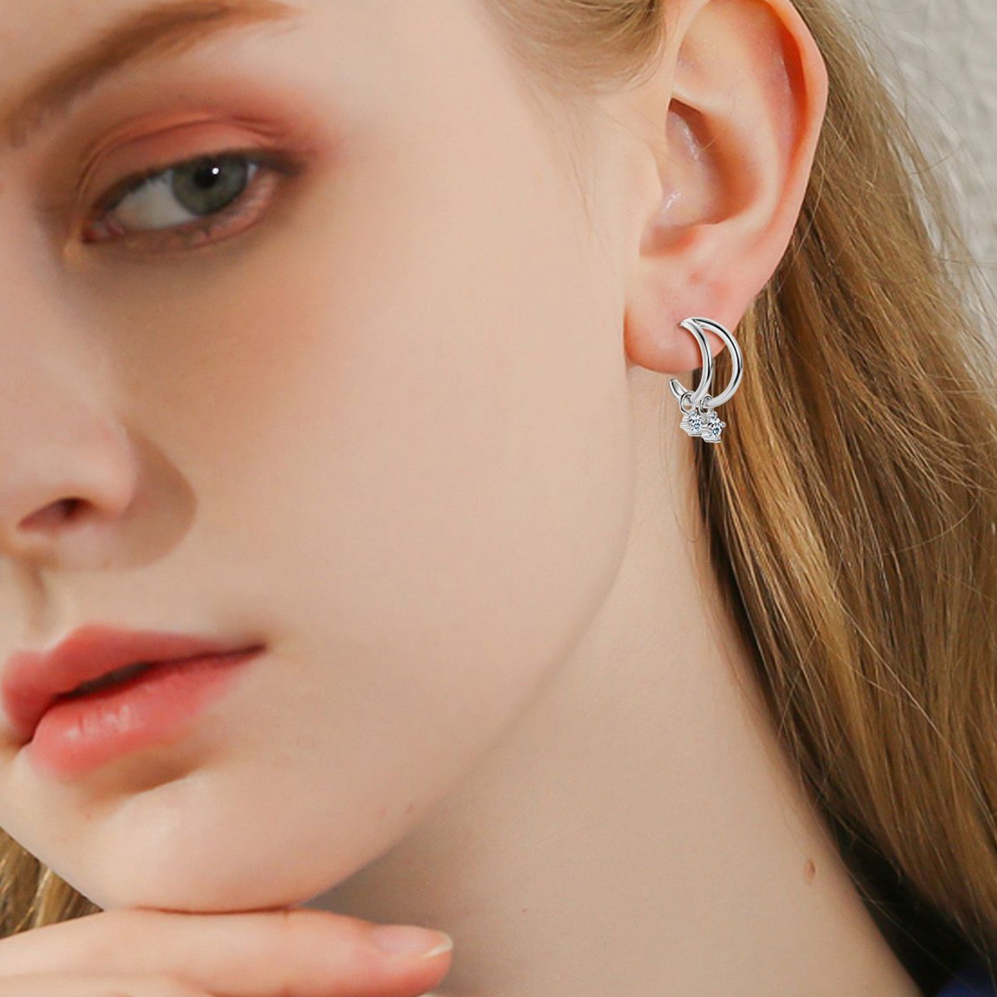 925 Sterling Silver Moissanite C-Hoop Earrings Silver One Size