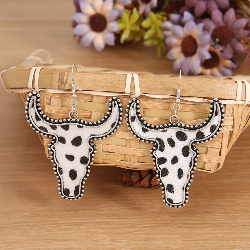 Alloy Animal Print Cow Head Earrings Dot One Size