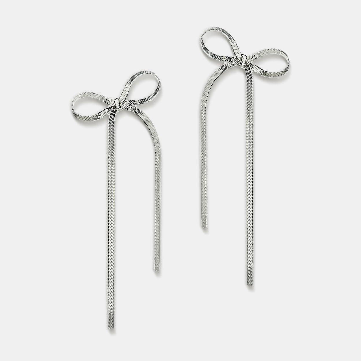 Stainless Steel Bow Bar Earrings Silver One Size