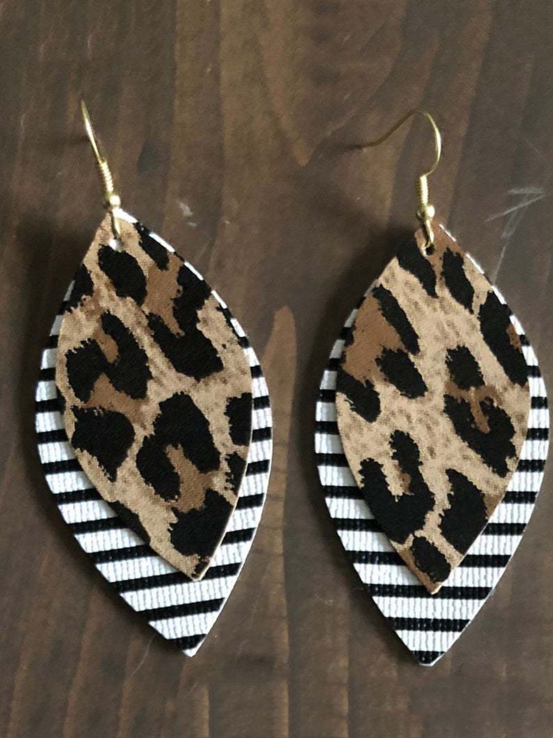PU Leather Leaf Dangle Earrings Striped Leopard One Size
