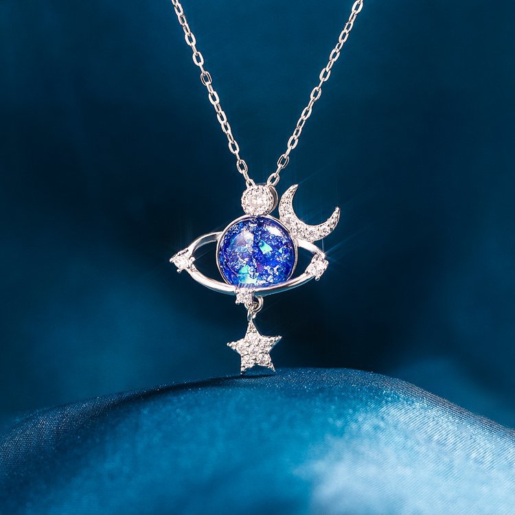 Starry Sky Inlaid Zircon Moon Star Necklace