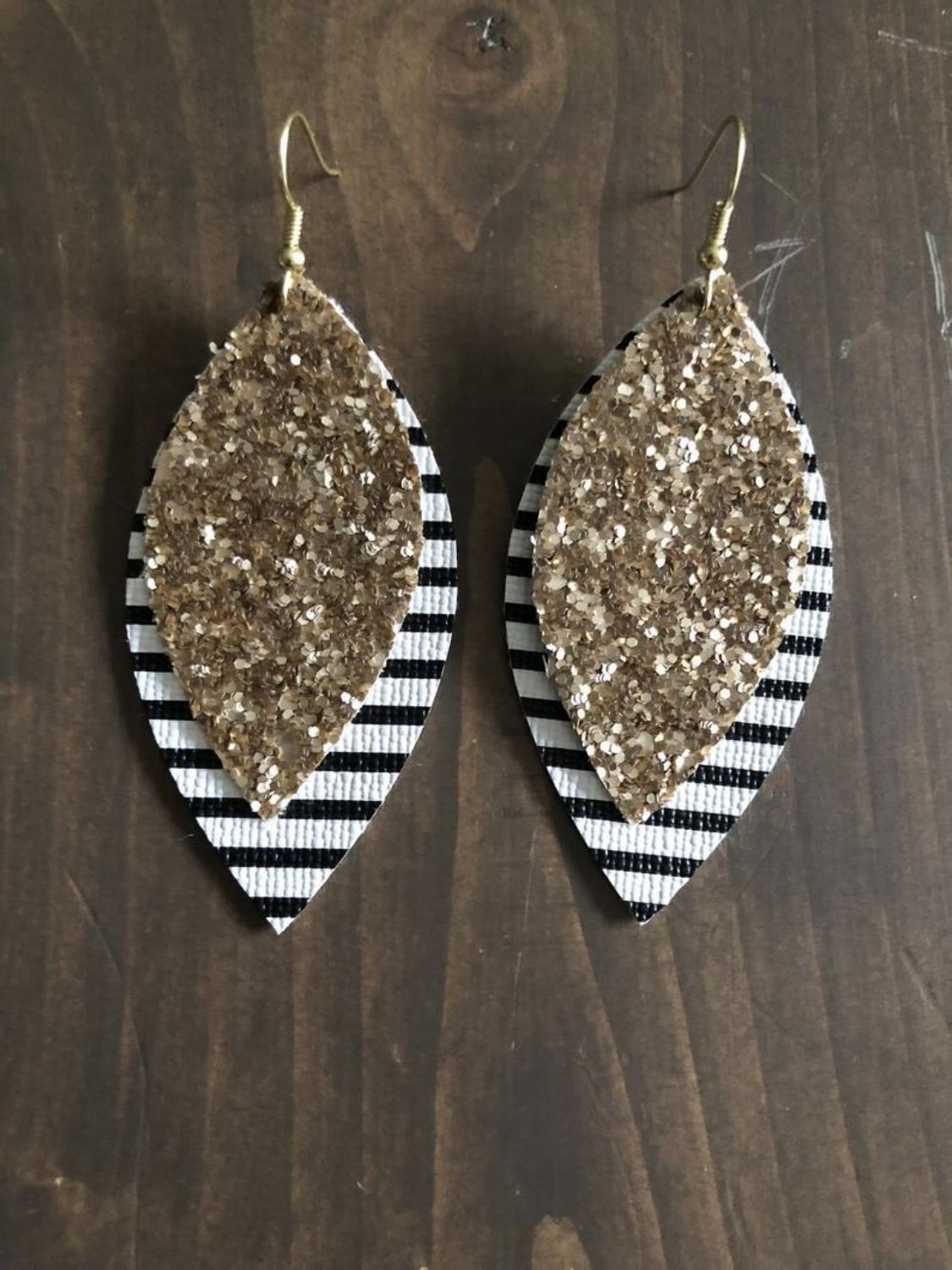 PU Leather Leaf Dangle Earrings Sequin One Size
