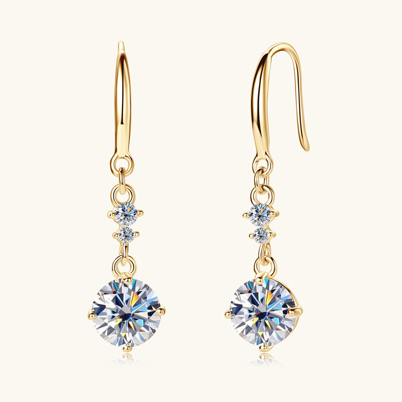 2 Carat Moissanite 925 Sterling Silver Earrings Gold One Size