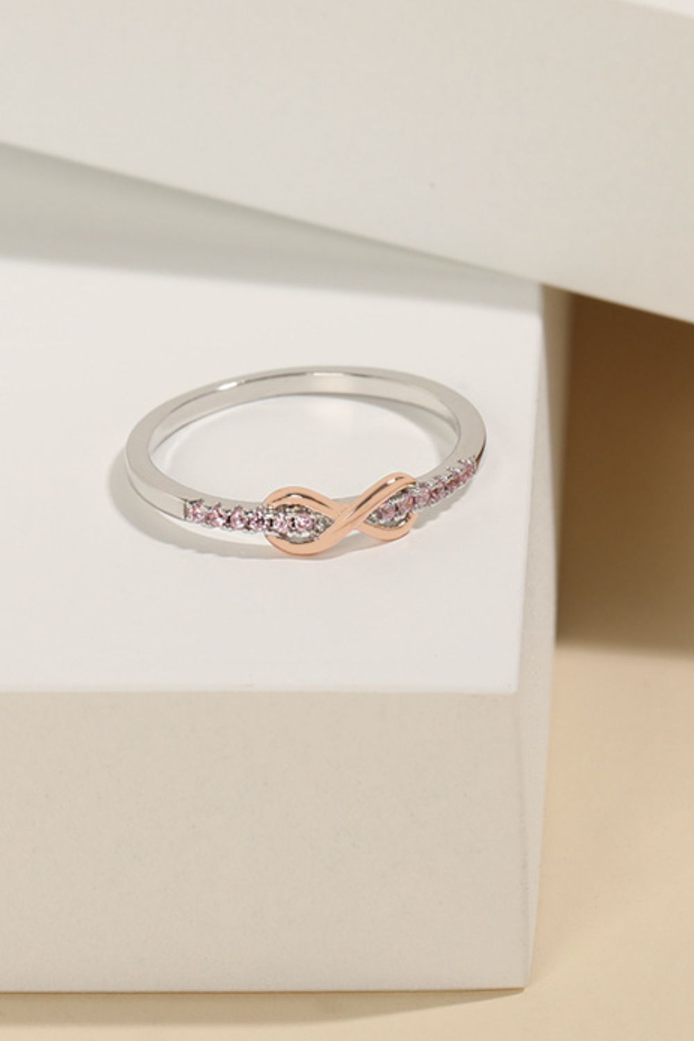 925 Sterling Silver Inlaid Zircon Infinity Symbol Ring Rose Gold