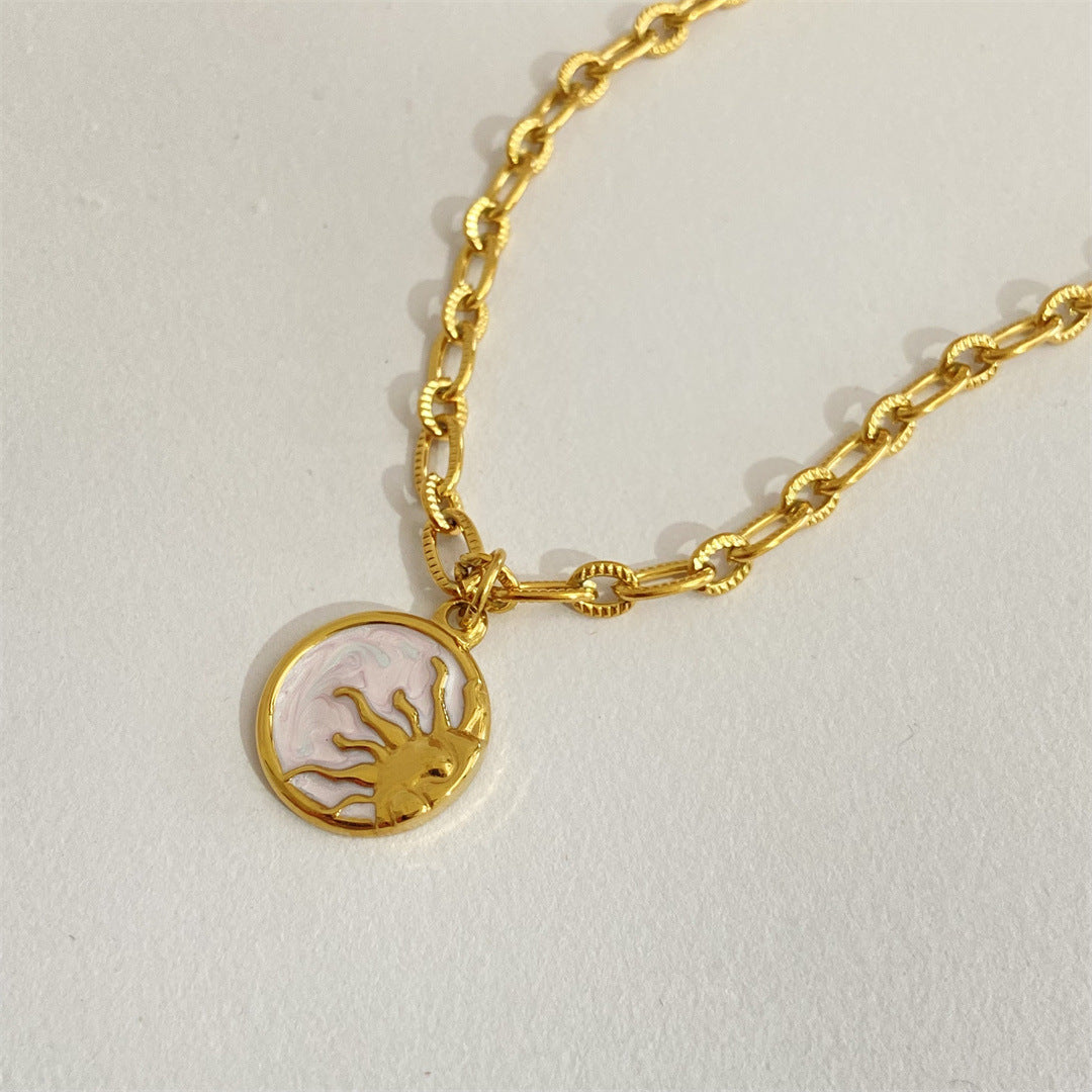 Titanium Steel Sun & Moon Necklace Sun One Size
