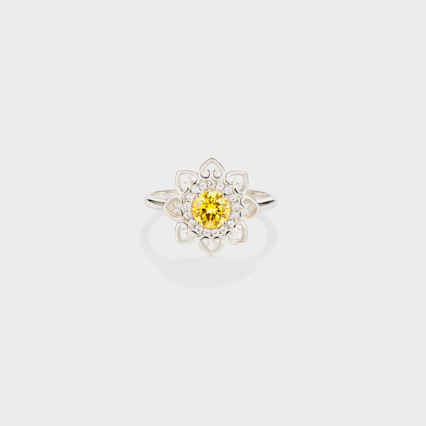 Flower Shape Zircon Platinum-Plated 925 Sterling Silver Ring Silver