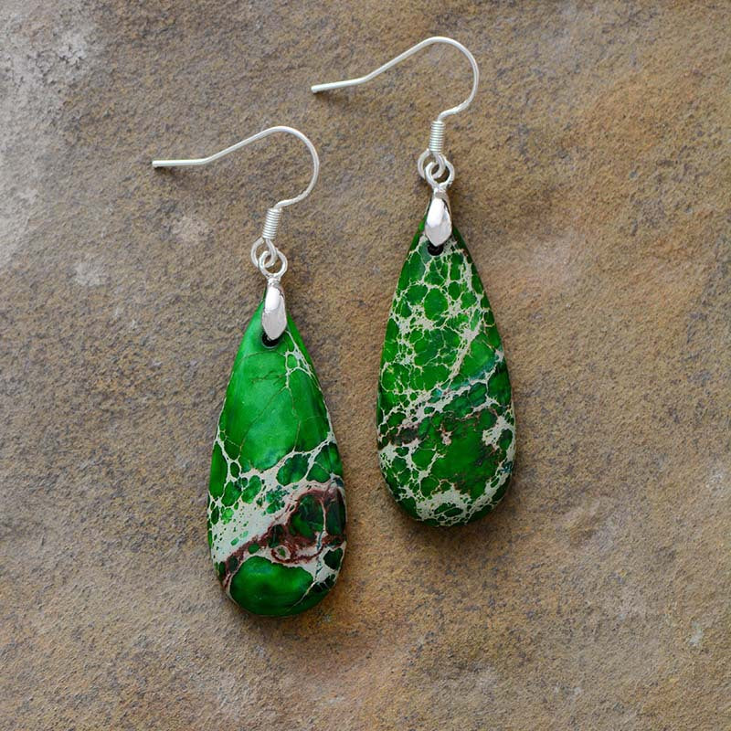 Natural Stone Copper Teardrop Earrings Green One Size