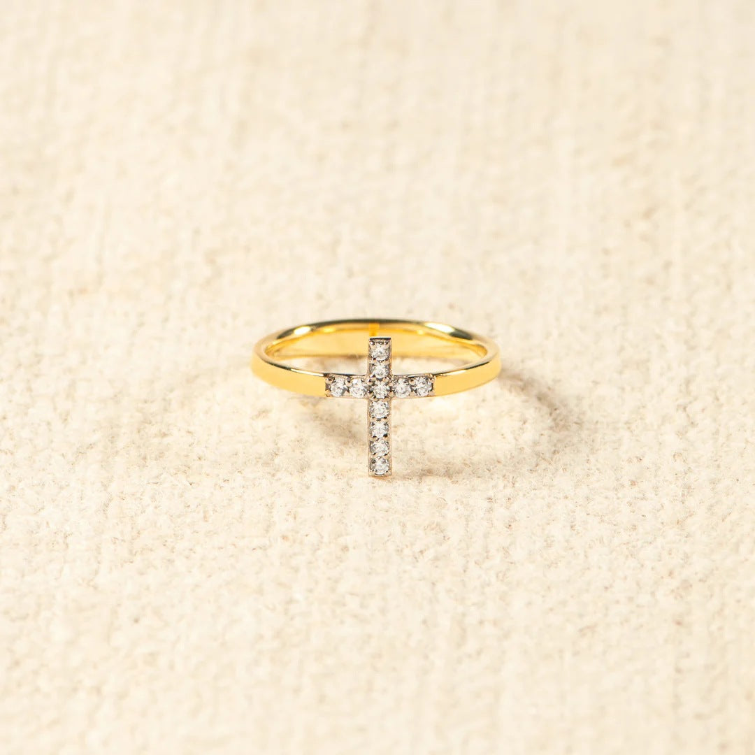 925 Sterling Silver Inlaid Zircon Cross Ring Gold