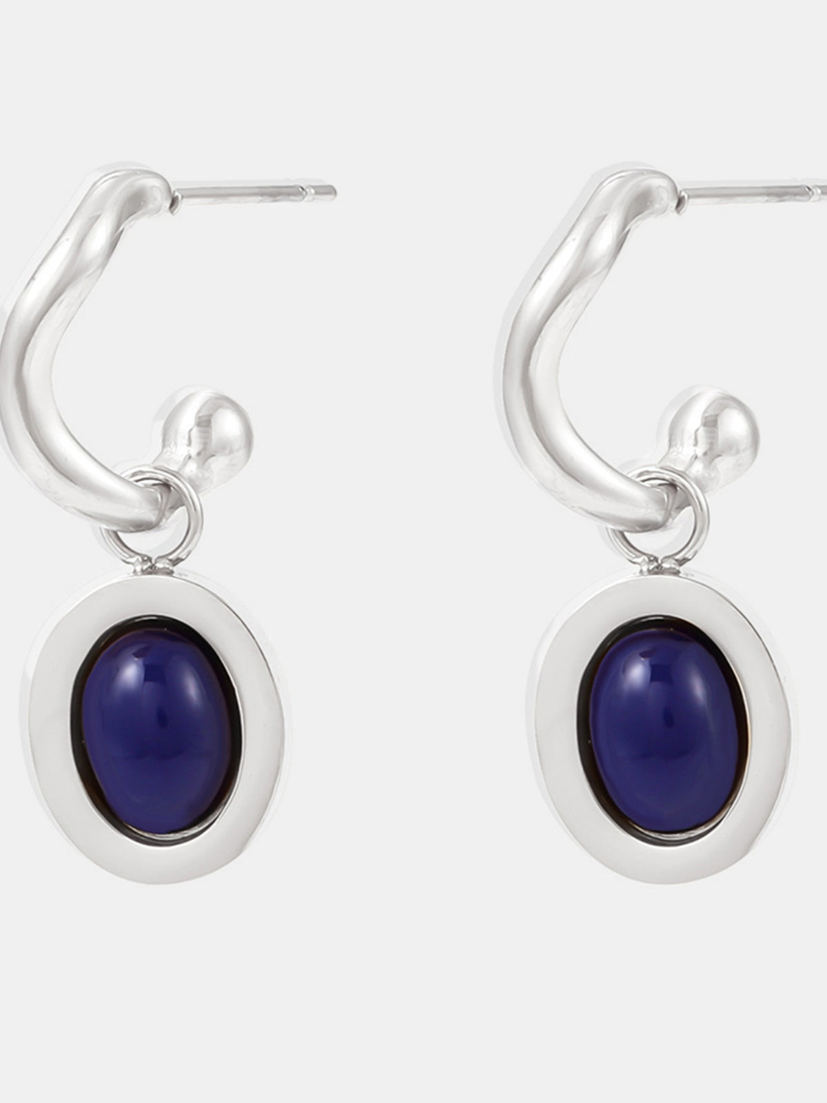 Stainless Steel Oval Drop Earrings Steel Kyanite One Size