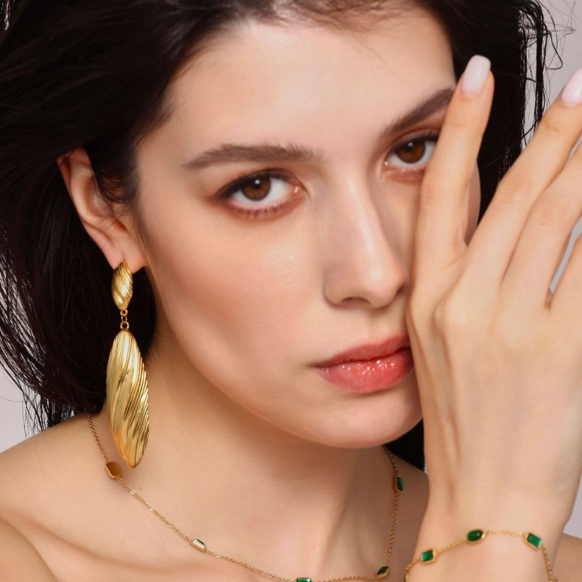 Stainless Steel Dangle Earrings Gold One Size