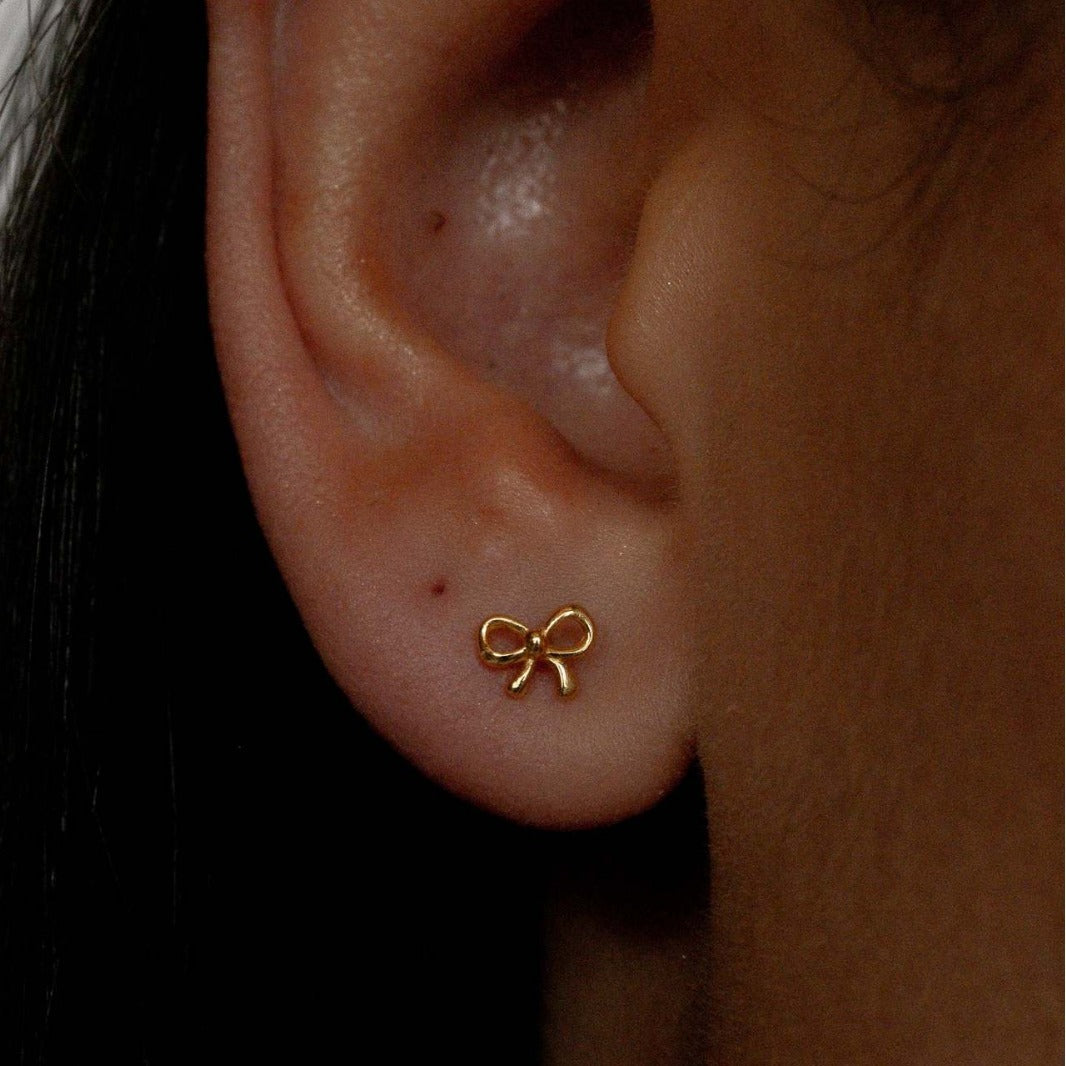 Copper Bow Stud Earrings Gold One Size