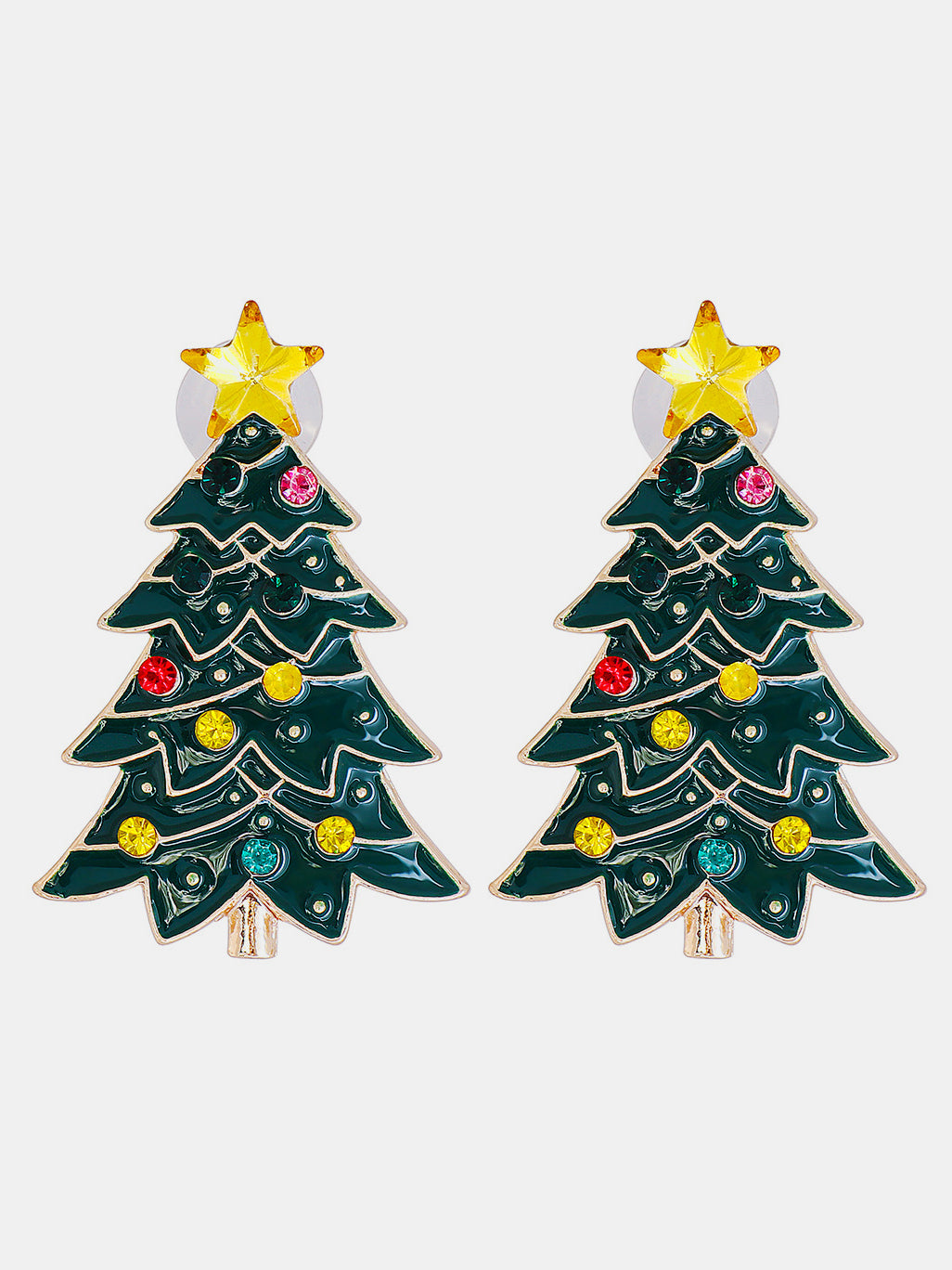 Alloy Inlaid Rhinestone Christmas Tree Earrings Green One Size