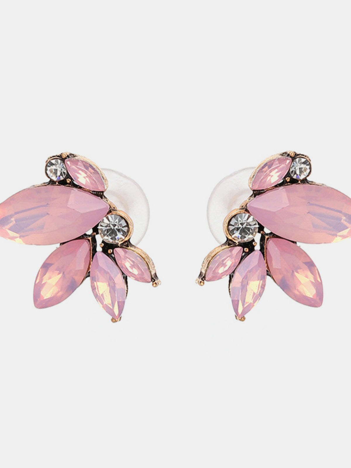 Alloy Rhinestone Flower Stud Earrings Blush Pink One Size