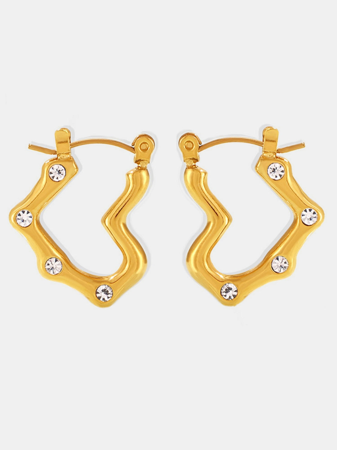Stainless Steel Heart Earrings Gold White One Size