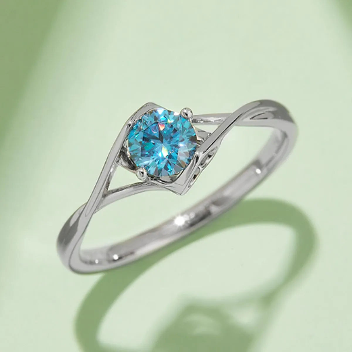 Moissanite 925 Sterling Silver Ring Light Blue