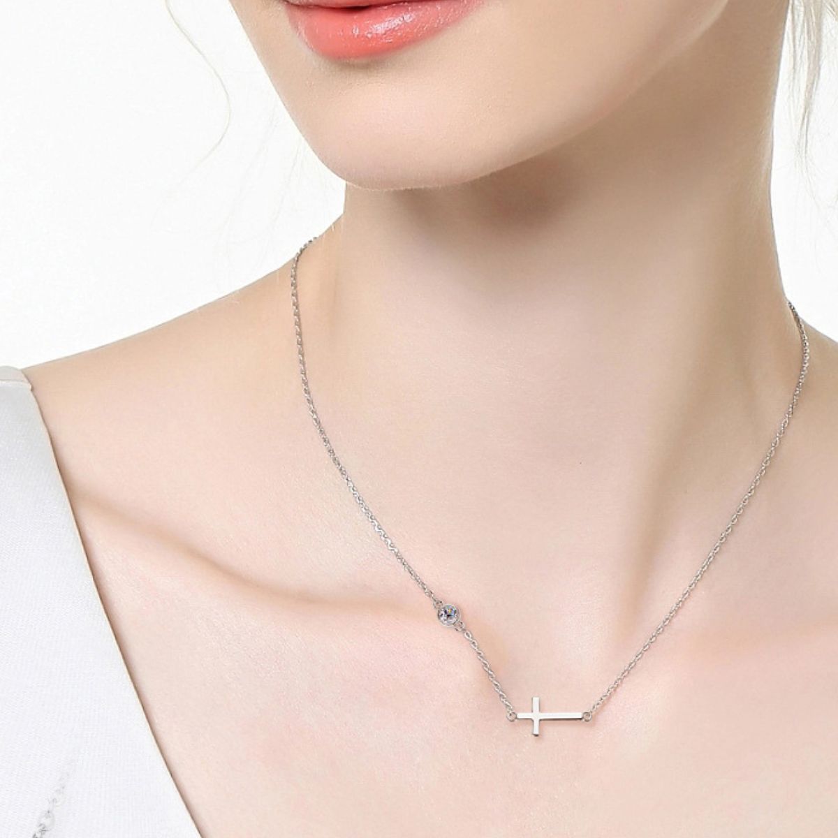 Cross 925 Sterling Silver Moissanite Necklace Silver One Size