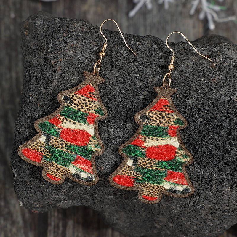 Christmas Tree PU Leather Earrings Green One Size