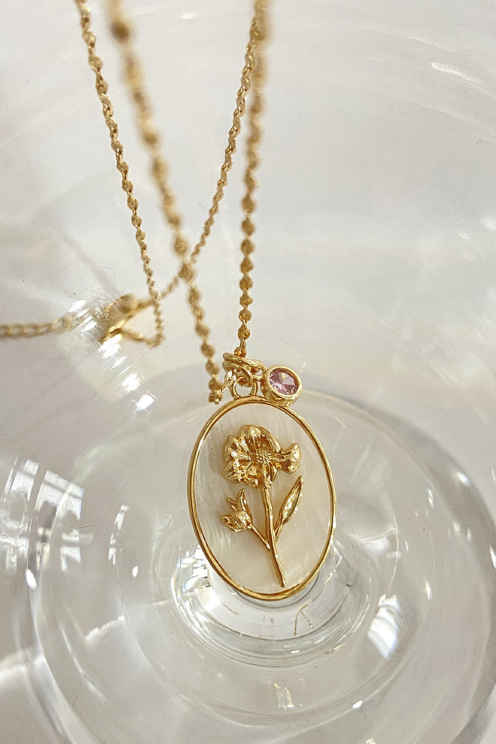 Flower Shell Pendant Copper Necklace October-Marigold One Size