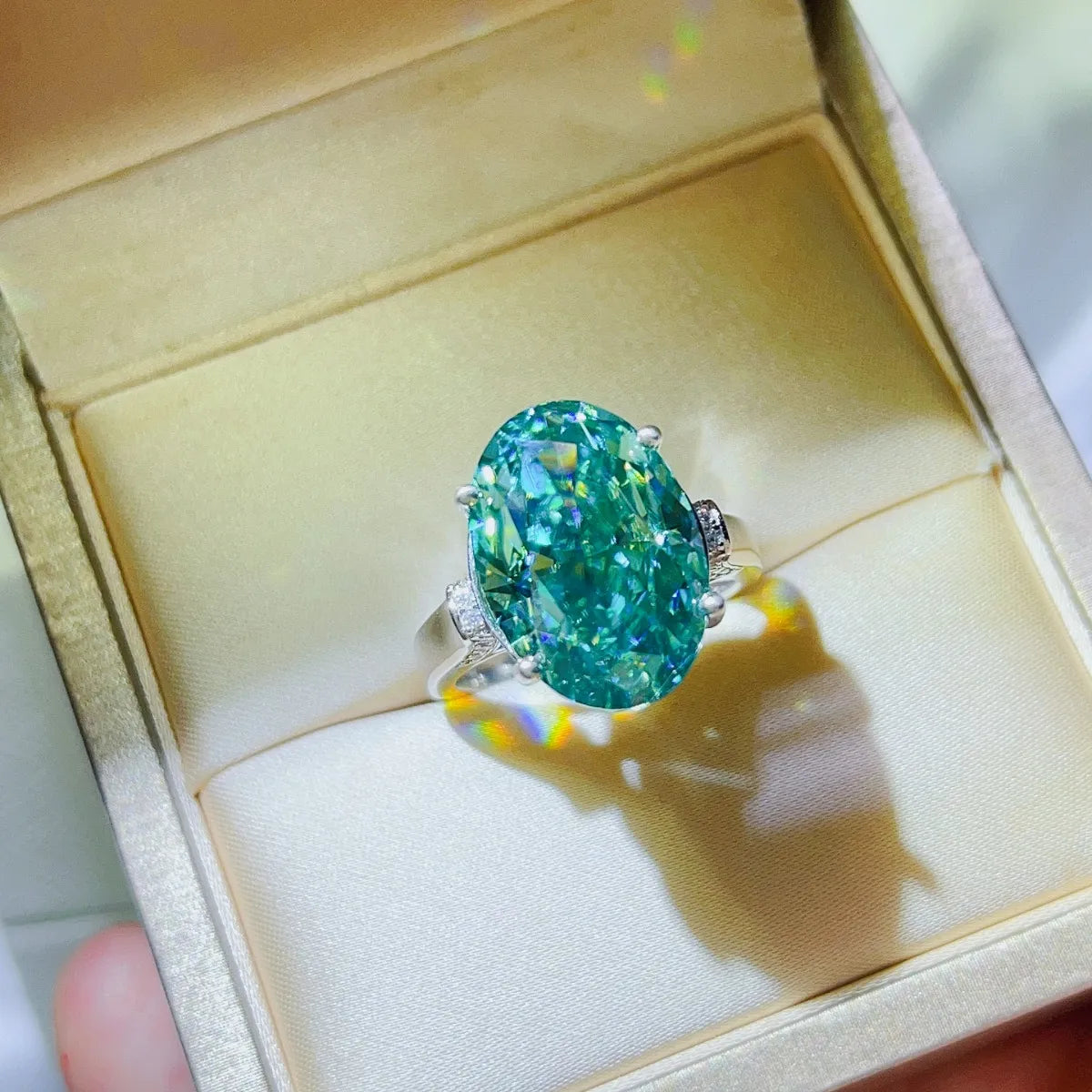 5 Carat Moissanite 925 Sterling Silver Ring Turquoise