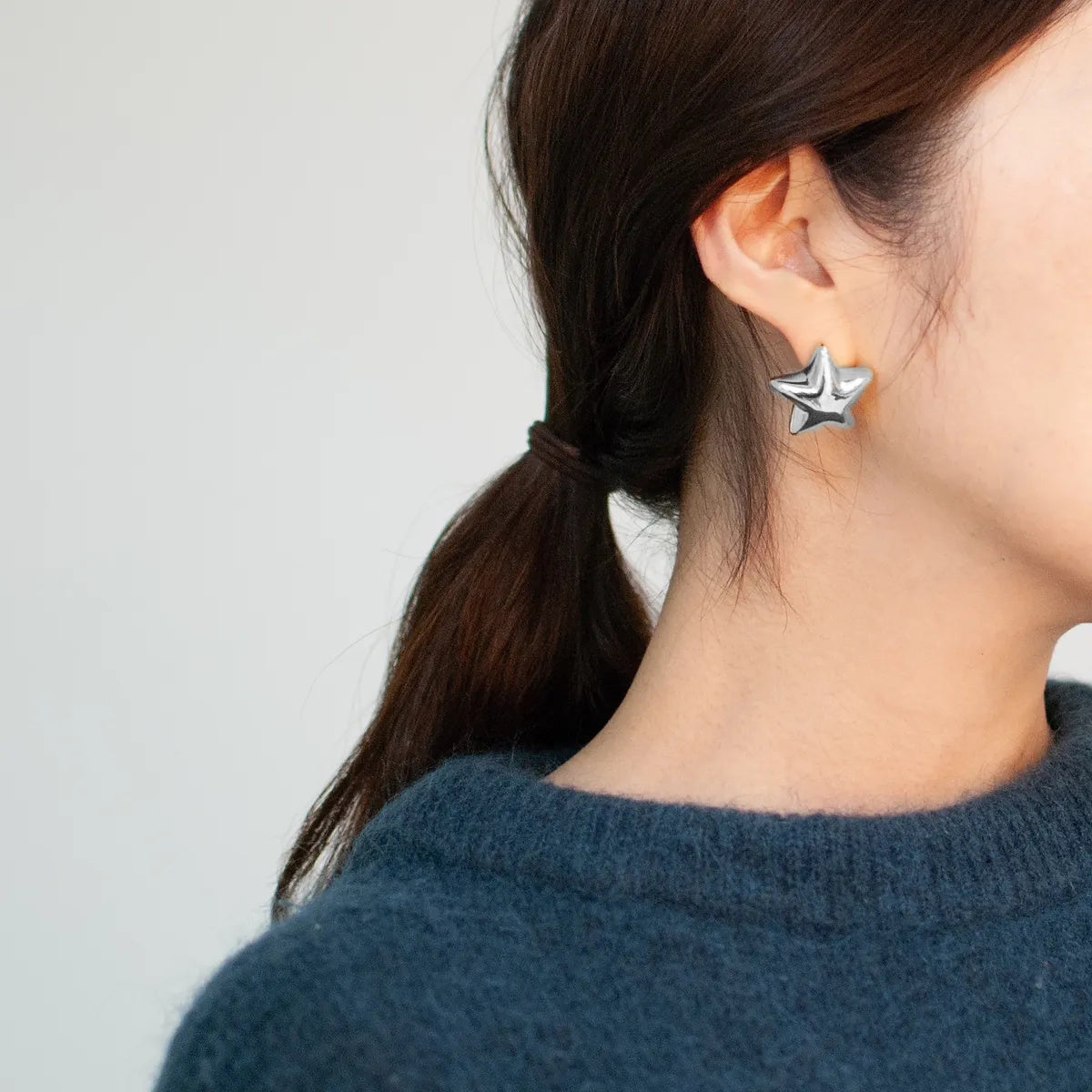 Stainless Steel Star Stud Earrings Silver One Size