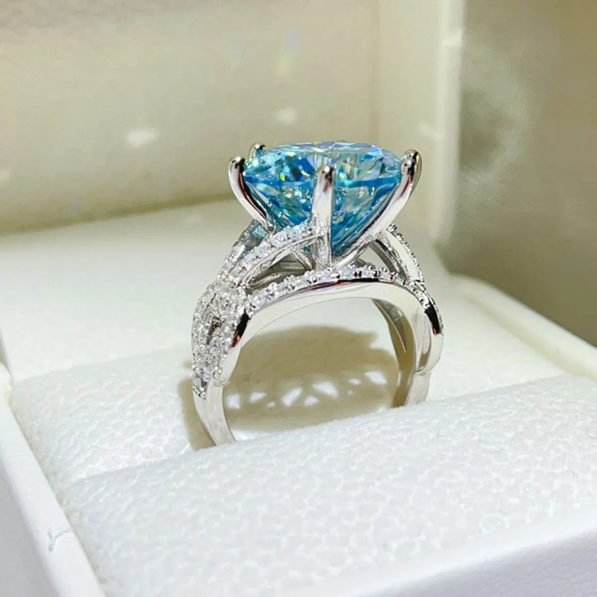 10 Carat Moissanite 925 Sterling Silver Ring Pastel Blue