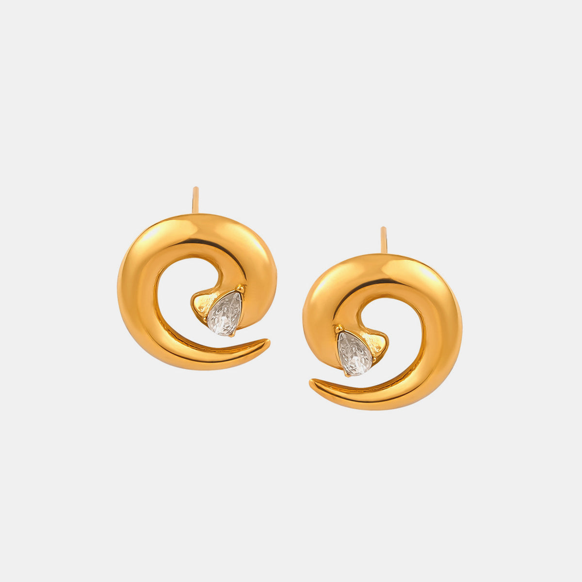 Titanium Steel Zircon Spiral Shape Earrings Gold One Size