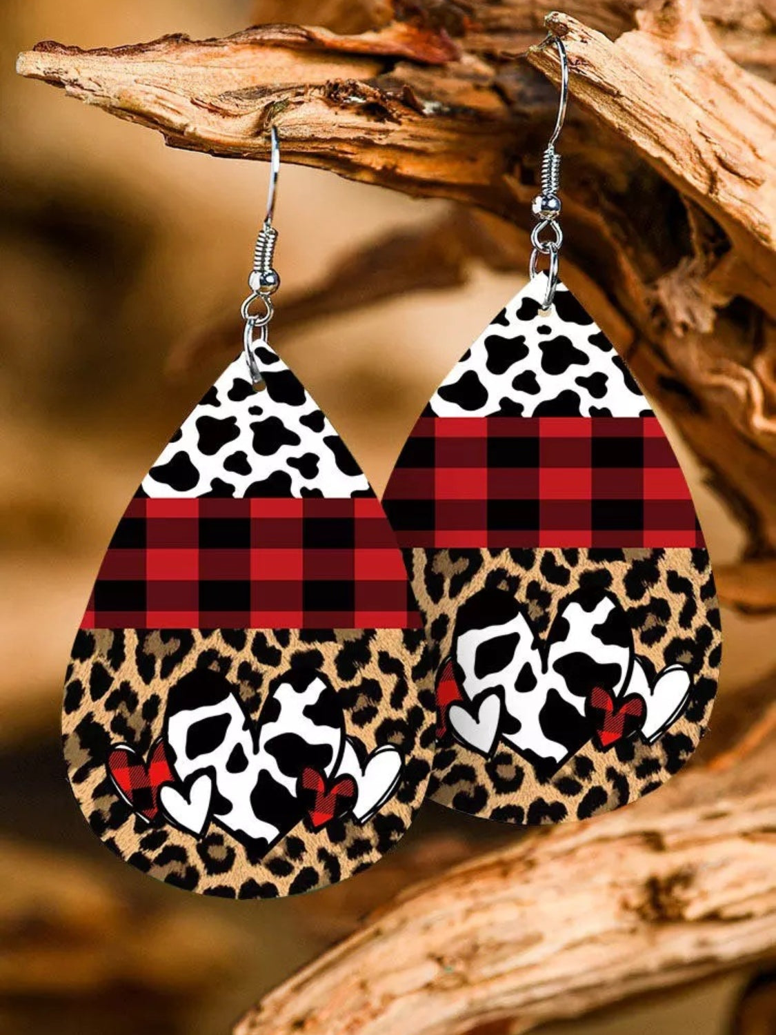 Printed PU Leather Dangle Earrings Style B One Size