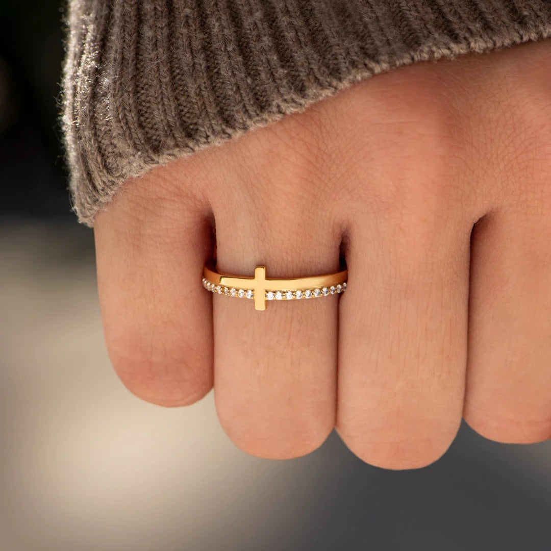 925 Sterling Silver Cross Ring Gold